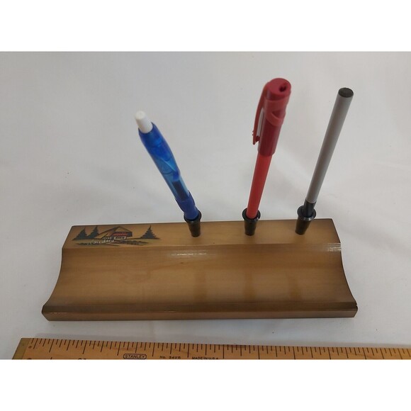 Vintage German Dresser Valet Pen Holder Wooden Signed Vaudrey chateau scene - Picture 5 of 5